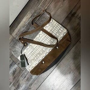 Myra Bag Tribal Pattern Brown and Cream Tote shoulder purse NWT